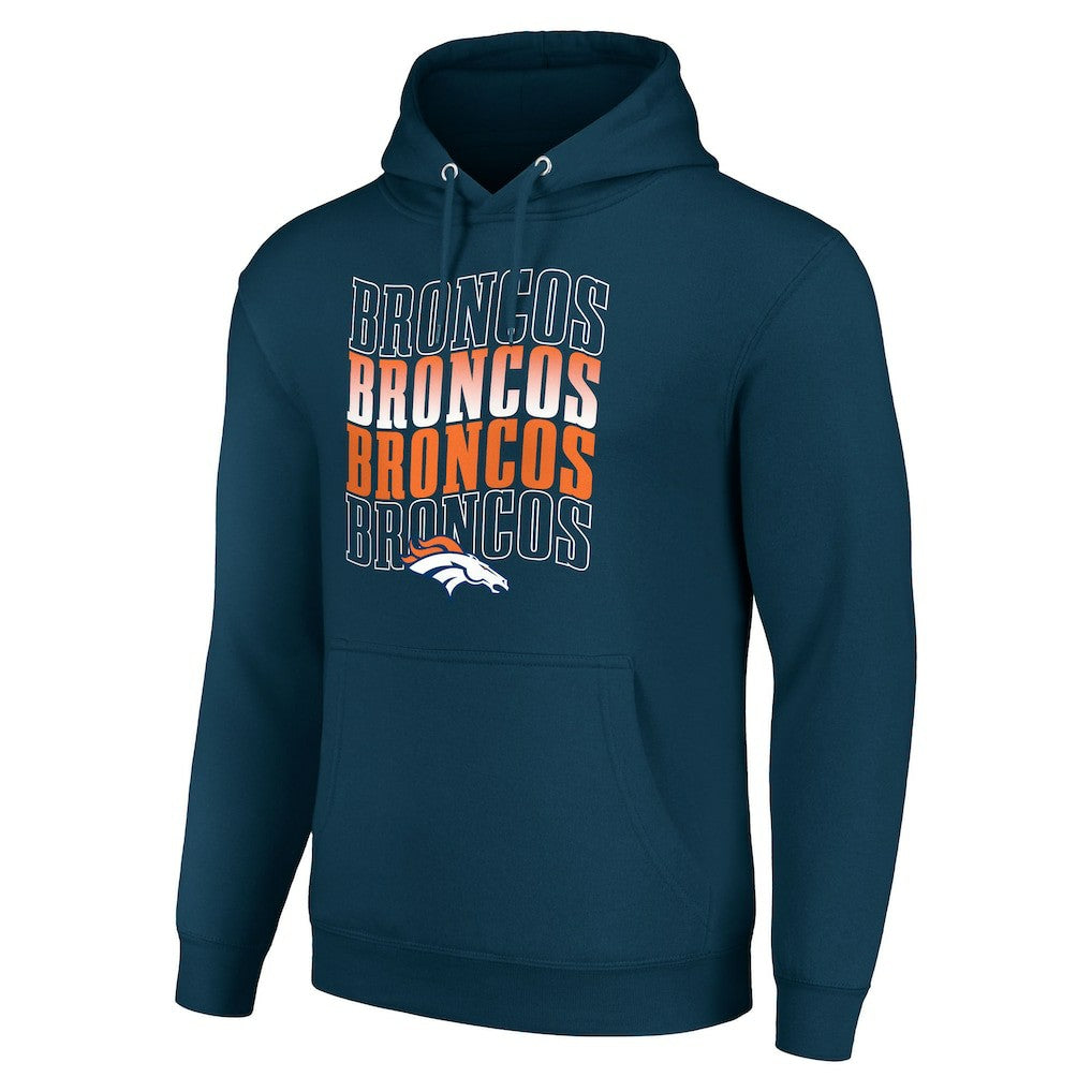 Denver Broncos Starter Four Team Name Logo Fleece Pullover Hoodie - Navy Hoodies