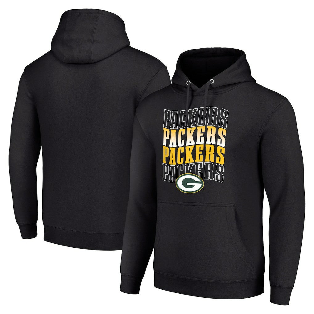 Green Bay Packers Starter Four Team Name Logo Fleece Pullover Hoodie - Black Hoodies