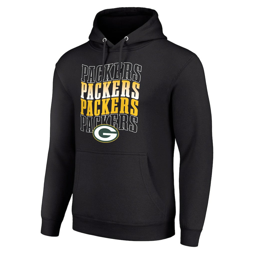 Green Bay Packers Starter Four Team Name Logo Fleece Pullover Hoodie - Black Hoodies