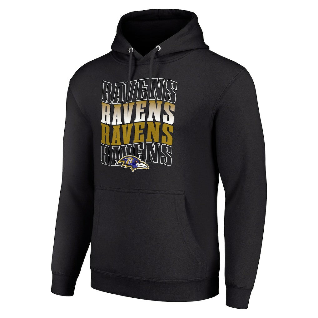 Baltimore Ravens Starter Four Team Name Logo Fleece Pullover Hoodie - Black Hoodies