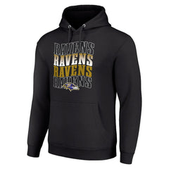 Baltimore Ravens Starter Four Team Name Logo Fleece Pullover Hoodie - Black Hoodies