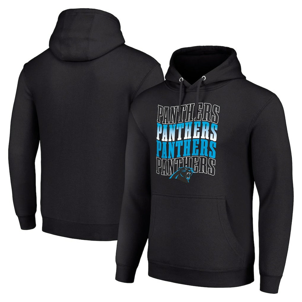 Carolina Panthers Starter Four Team Name Logo Fleece Pullover Hoodie - Black Hoodies