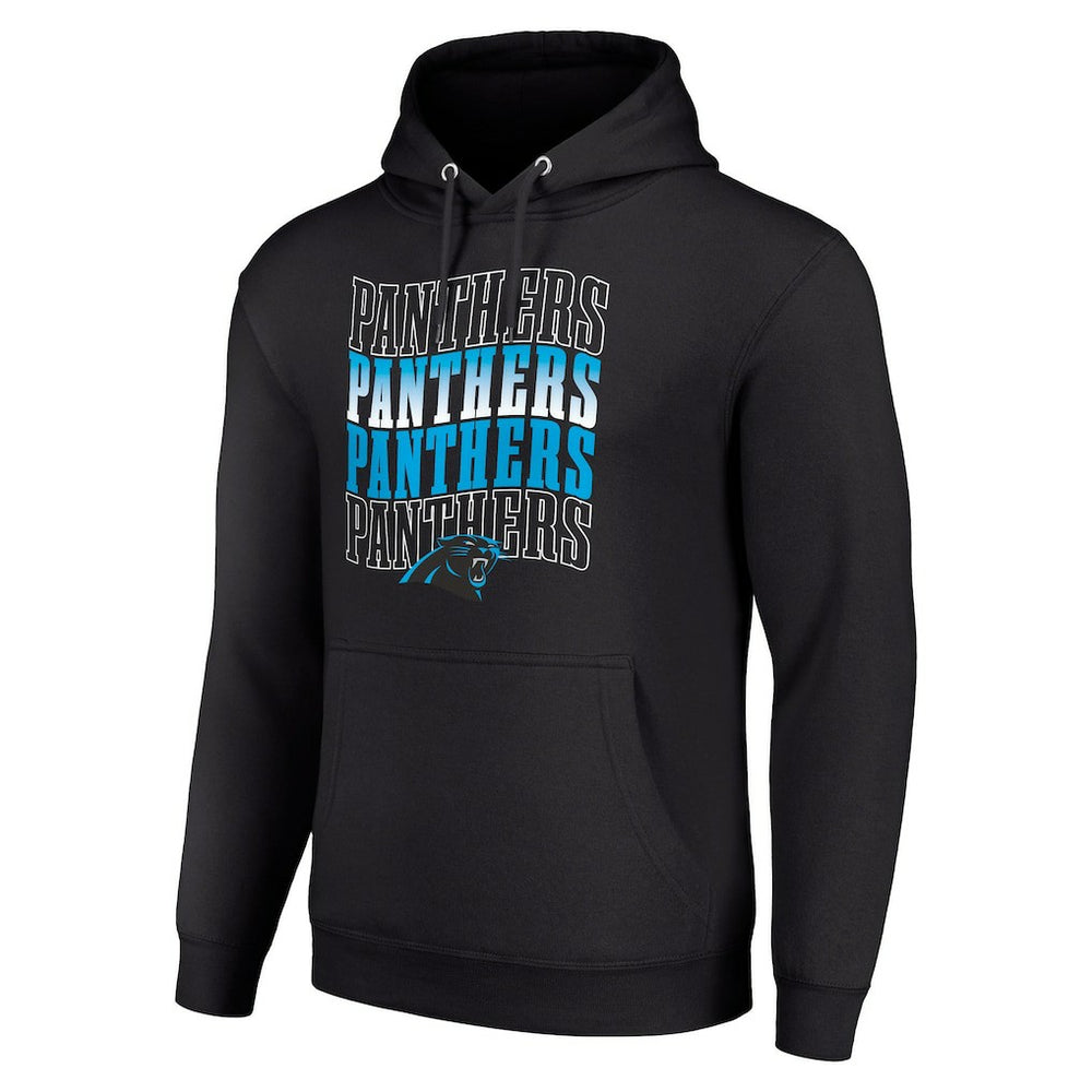 Carolina Panthers Starter Four Team Name Logo Fleece Pullover Hoodie - Black Hoodies