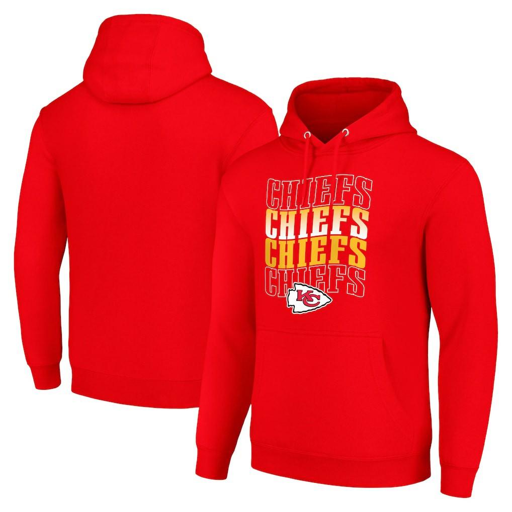 Kansas City Chiefs Starter Four Team Name Logo Fleece Pullover Hoodie - Red Hoodies