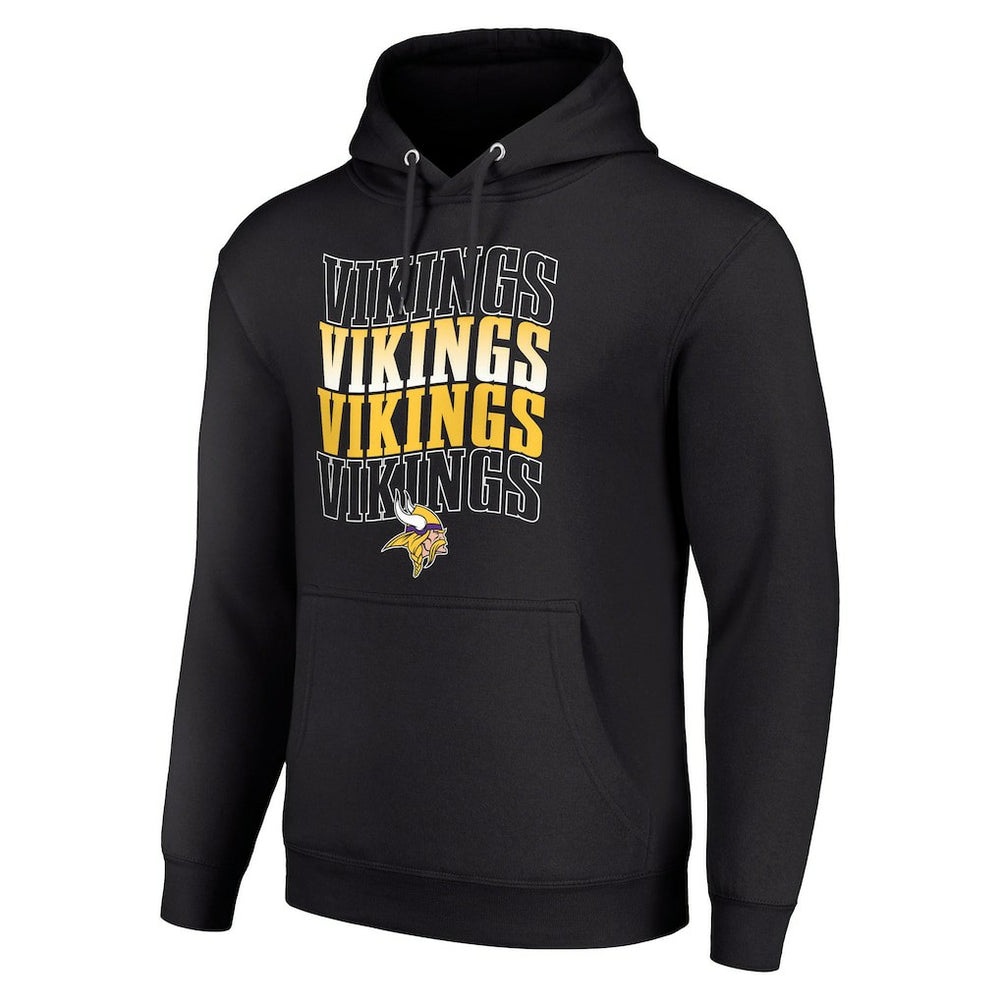 Minnesota Vikings Starter Four Team Name Logo Fleece Pullover Hoodie - Black Hoodies