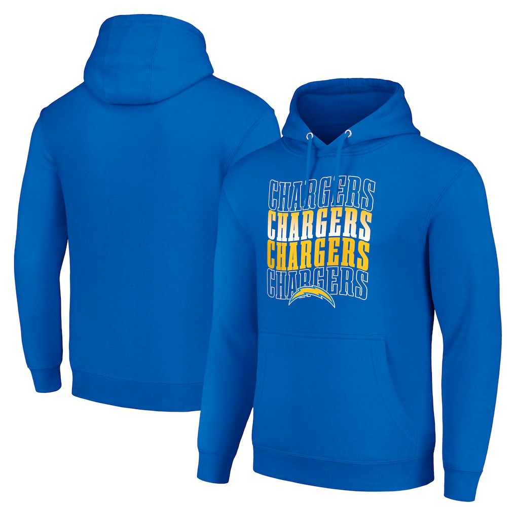 Los Angeles Chargers Starter Four Team Name Logo Fleece Pullover Hoodie - Royal Hoodies