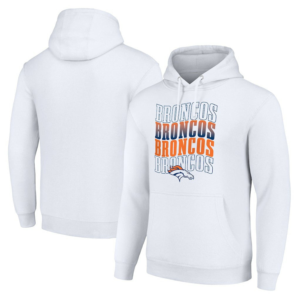 Denver Broncos Starter Four Team Name Logo Fleece Pullover Hoodie - White Hoodies