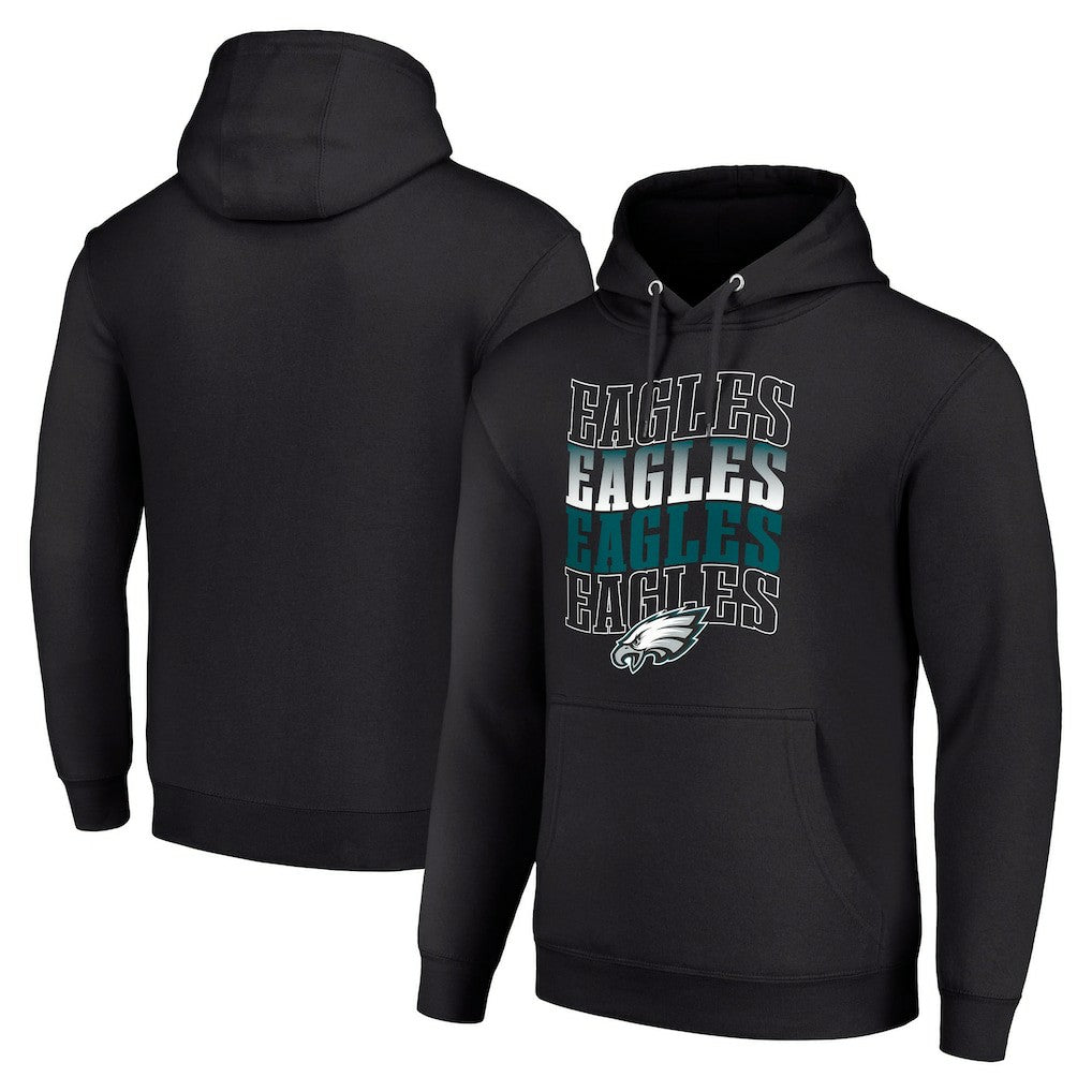 Philadelphia Eagles Starter Four Team Name Logo Fleece Pullover Hoodie - Black Hoodies