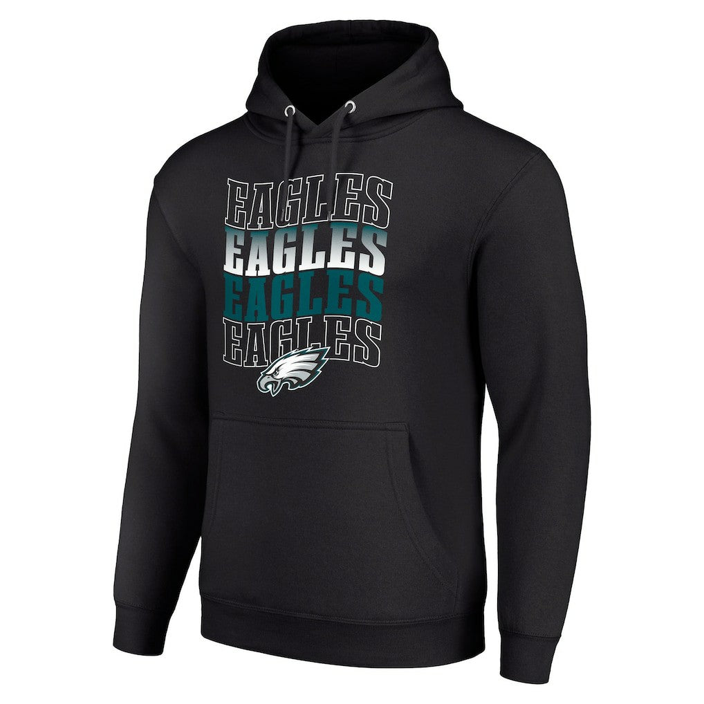 Philadelphia Eagles Starter Four Team Name Logo Fleece Pullover Hoodie - Black Hoodies