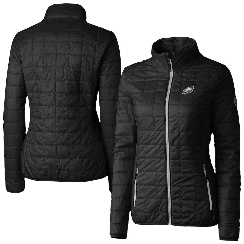 Philadelphia Eagles Cutter & Buck Women's Rainier PrimaLoft Eco Insulated Full-Zip Puffer Jacket - Black Jackets