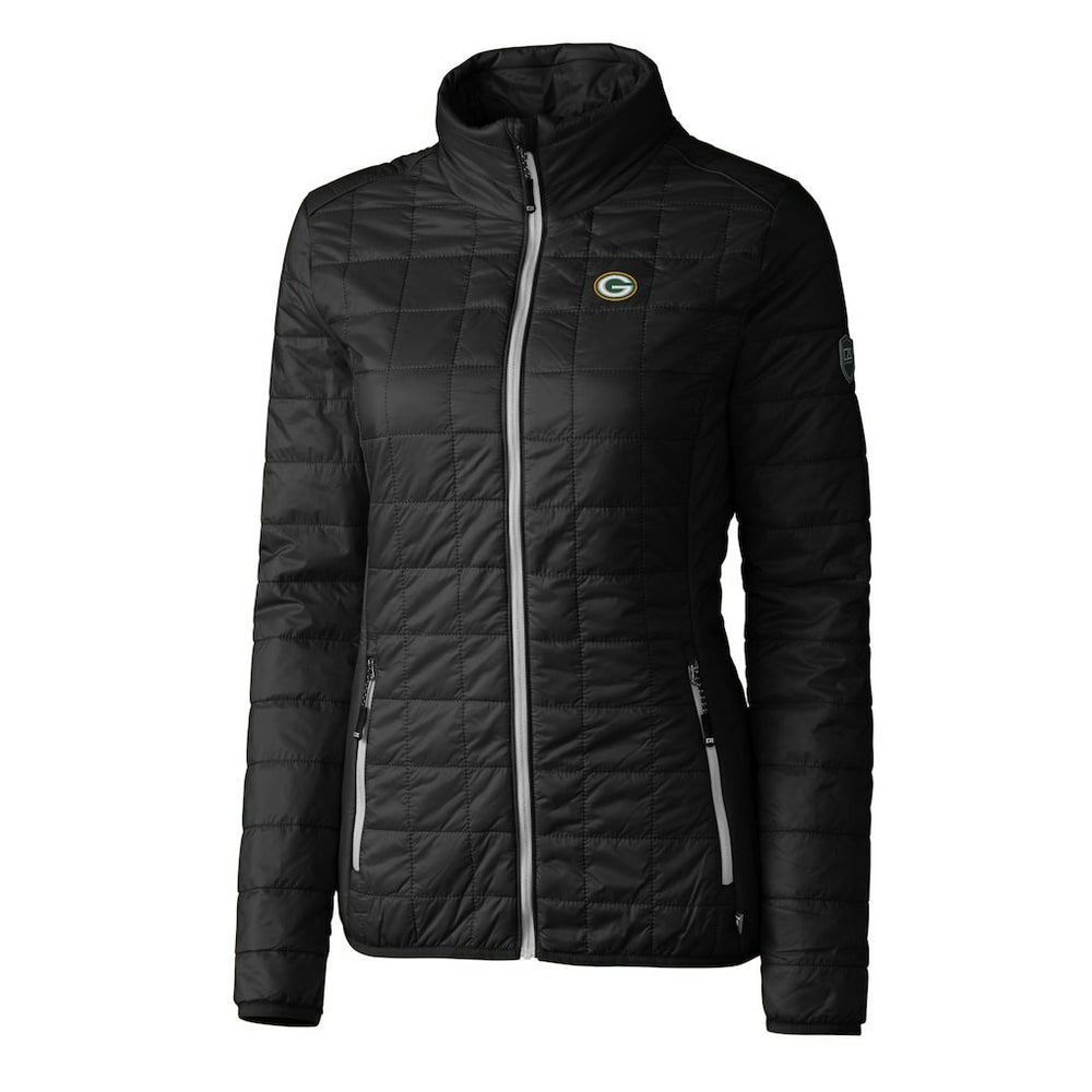 Green Bay Packers Cutter & Buck Women's Rainier PrimaLoft Eco Insulated Full-Zip Puffer Jacket - Black Jackets