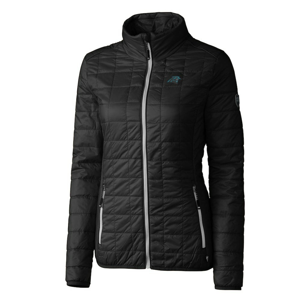 Carolina Panthers Cutter & Buck Women's Rainier PrimaLoft Eco Insulated Full-Zip Puffer Jacket - Black Jackets