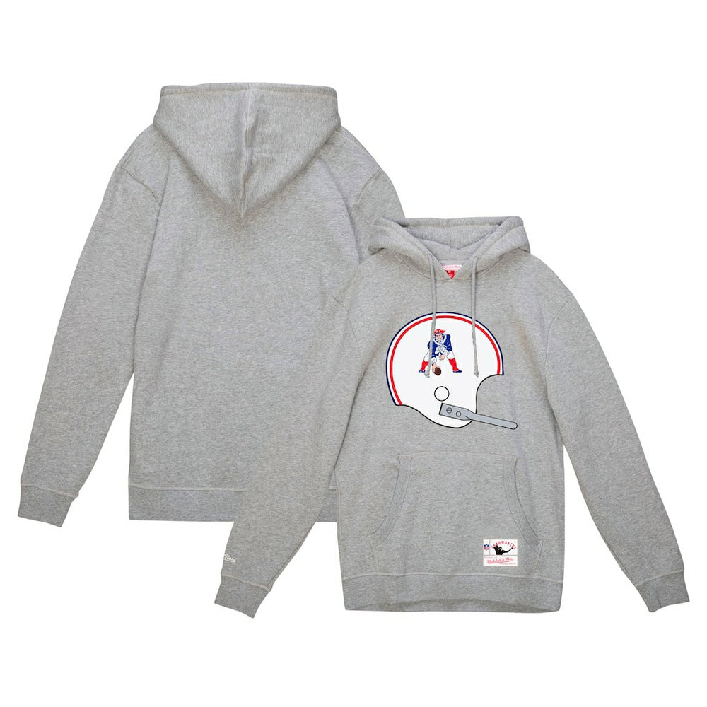 New England Patriots Helmet Logo Vintage Pullover Hoodie - Heather Gray Hoodies