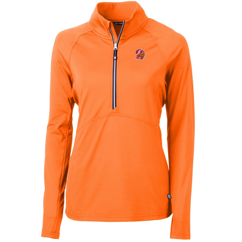 Tampa Bay Buccaneers Cutter & Buck Women's DryTec Adapt Eco Knit Stretch Recycled Raglan Half-Zip Top - Orange Tops