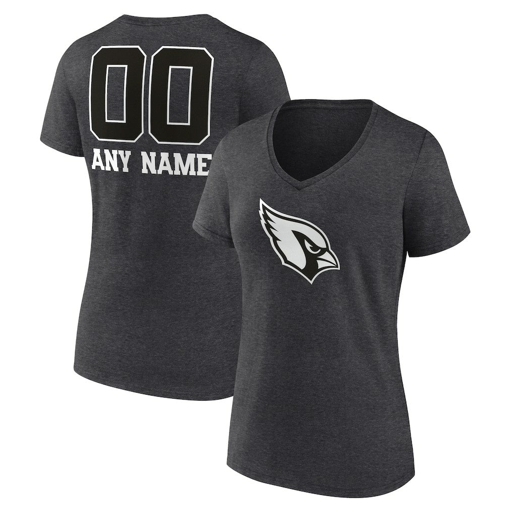 Arizona Cardinals Women's Personalized Name & Number Monochrome V-Neck Long Sleeve T-Shirt - Charcoal T-shirts