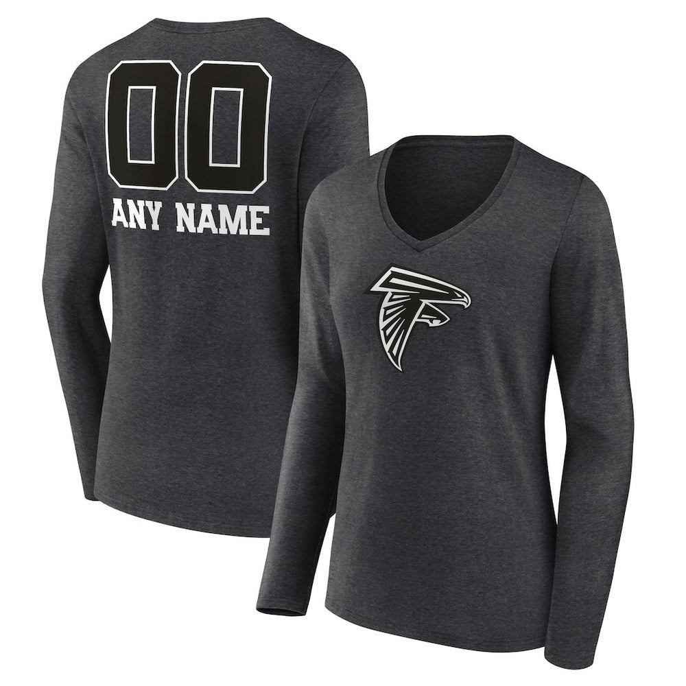 Atlanta Falcons Women's Personalized Name & Number Monochrome V-neck T-Shirt - Charcoal T-shirts