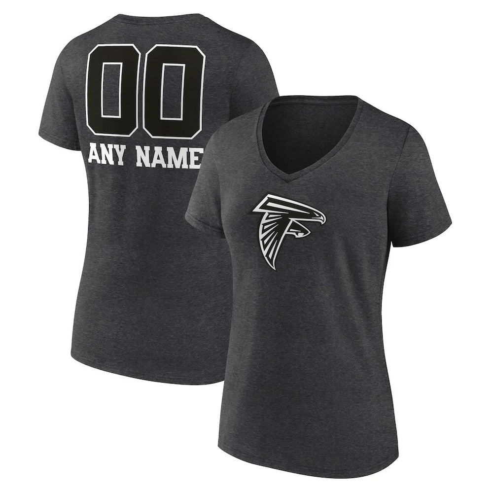 Atlanta Falcons Women's Personalized Name & Number Monochrome V-Neck Long Sleeve T-Shirt - Charcoal T-shirts