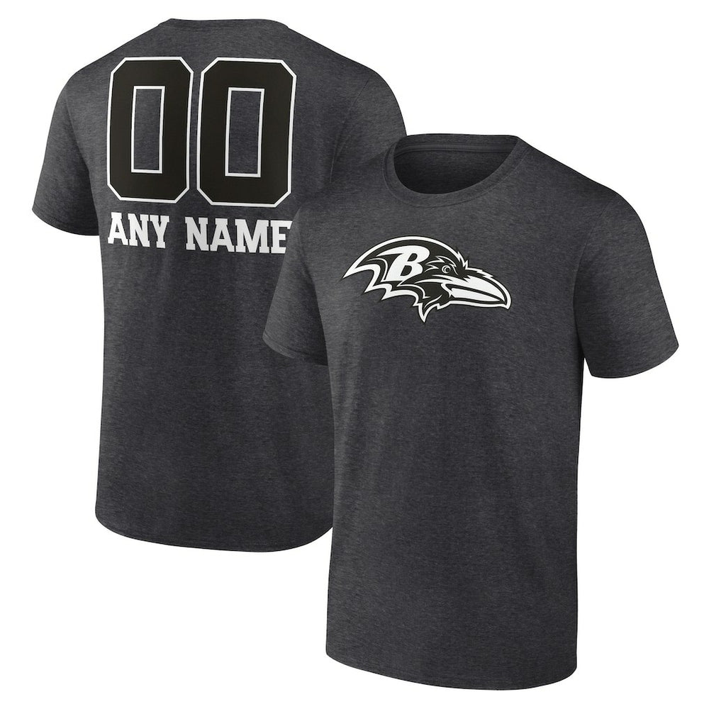 Baltimore Ravens Personalized Name & Number Monochrome T-Shirt - Charcoal T-shirts
