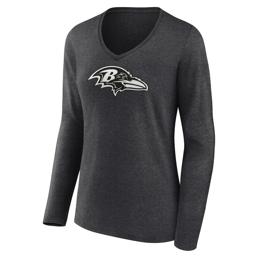 Baltimore Ravens Women's Personalized Name & Number Monochrome V-neck T-Shirt - Charcoal T-shirts