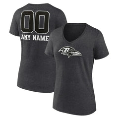 Baltimore Ravens Women's Personalized Name & Number Monochrome V-Neck Long Sleeve T-Shirt - Charcoal T-shirts