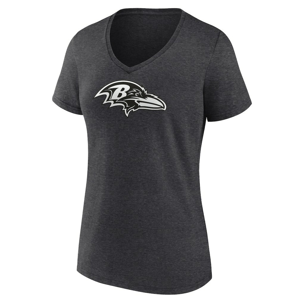 Baltimore Ravens Women's Personalized Name & Number Monochrome V-Neck Long Sleeve T-Shirt - Charcoal T-shirts