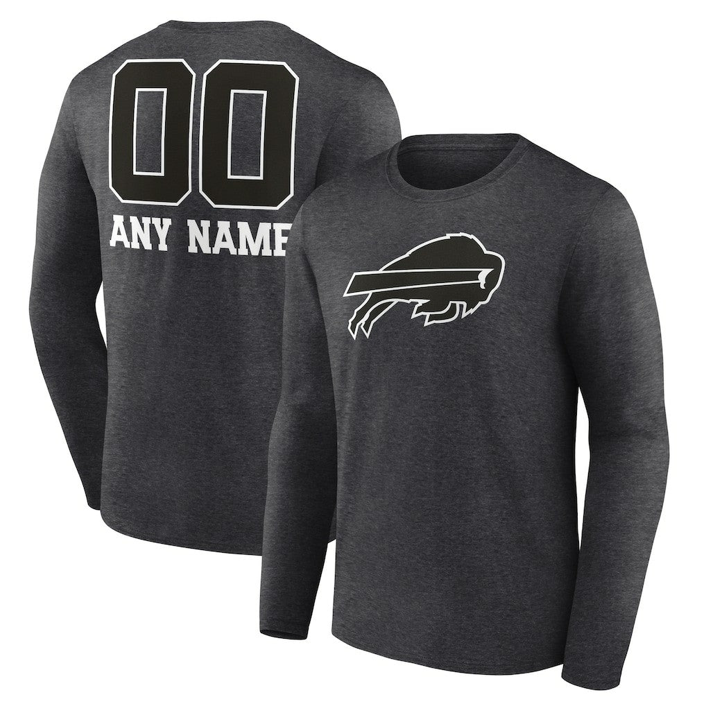 Buffalo Bills Personalized Name & Number Monochrome Long Sleeve T-Shirt - Charcoal T-shirts