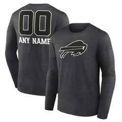 Buffalo Bills Personalized Name & Number Monochrome Long Sleeve T-Shirt - Charcoal T-shirts
