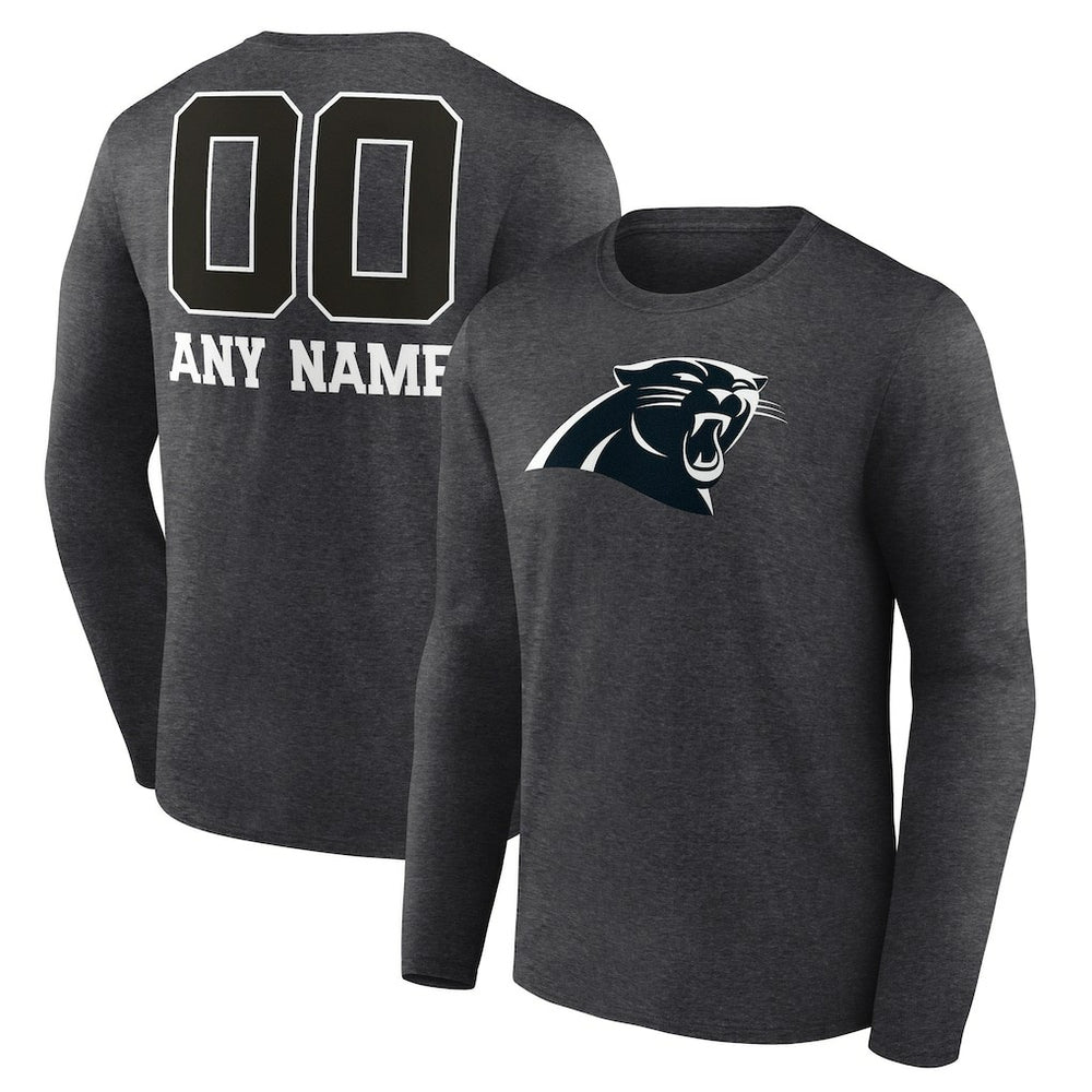 Carolina Panthers Personalized Name & Number Monochrome Long Sleeve T-Shirt - Charcoal T-shirts