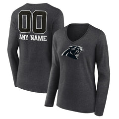 Carolina Panthers Women's Personalized Name & Number Monochrome V-neck T-Shirt - Charcoal T-shirts
