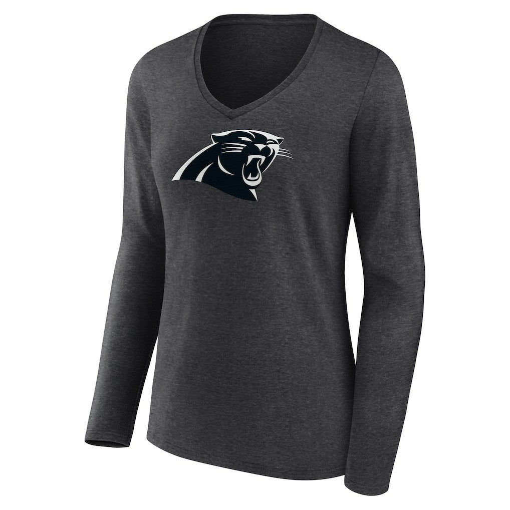 Carolina Panthers Women's Personalized Name & Number Monochrome V-neck T-Shirt - Charcoal T-shirts