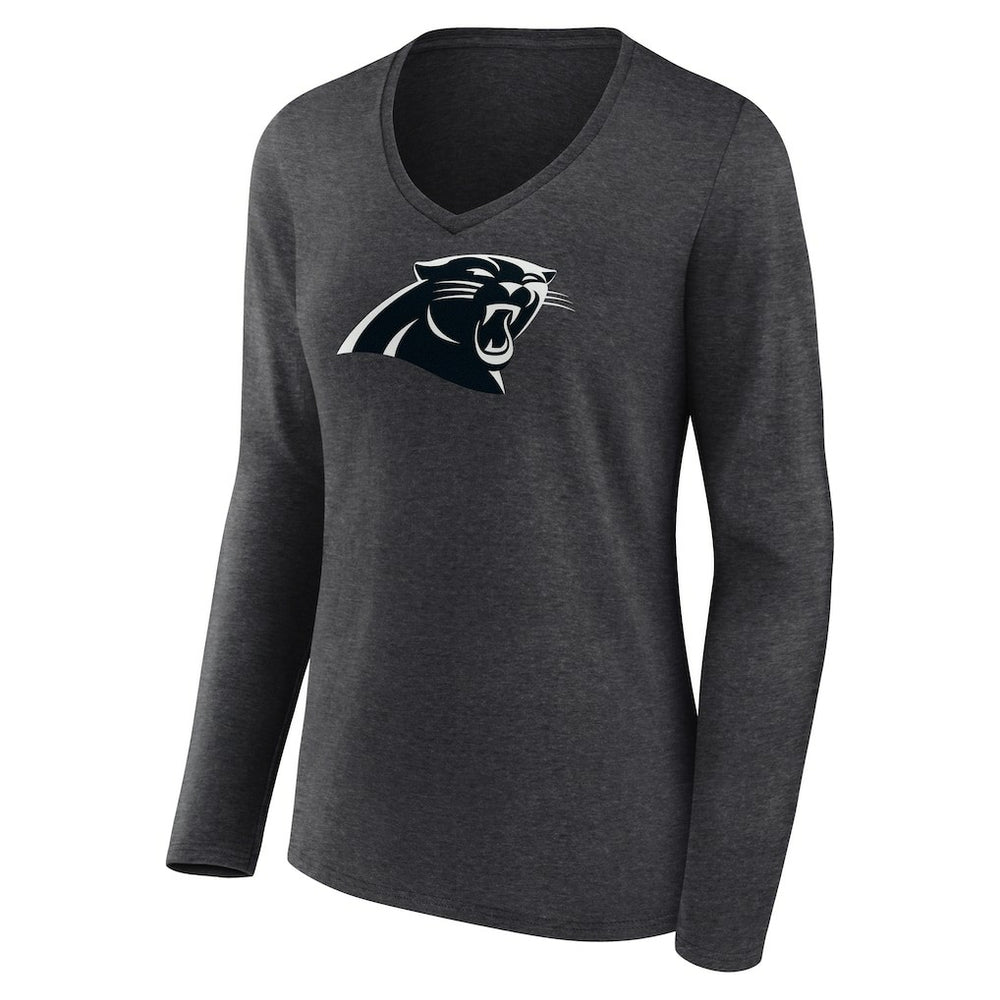 Carolina Panthers Women's Personalized Name & Number Monochrome V-neck T-Shirt - Charcoal T-shirts