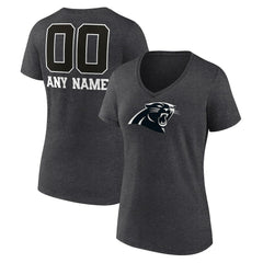 Carolina Panthers Women's Personalized Name & Number Monochrome V-Neck Long Sleeve T-Shirt - Charcoal T-shirts