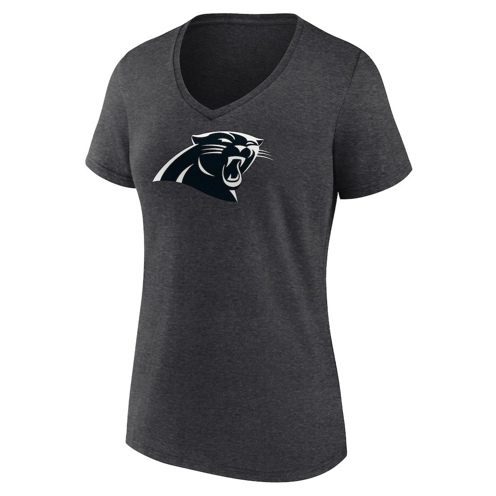 Carolina Panthers Women's Personalized Name & Number Monochrome V-Neck Long Sleeve T-Shirt - Charcoal T-shirts