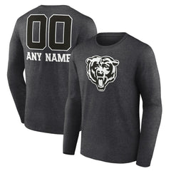 Chicago Bears Personalized Name & Number Monochrome Long Sleeve T-Shirt - Charcoal T-shirts