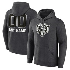 Chicago Bears Personalized Name & Number Monochrome Pullover Hoodie - Charcoal Hoodies