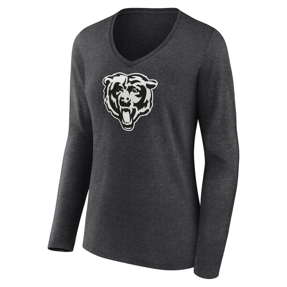 Chicago Bears Women's Personalized Name & Number Monochrome V-neck T-Shirt - Charcoal T-shirts