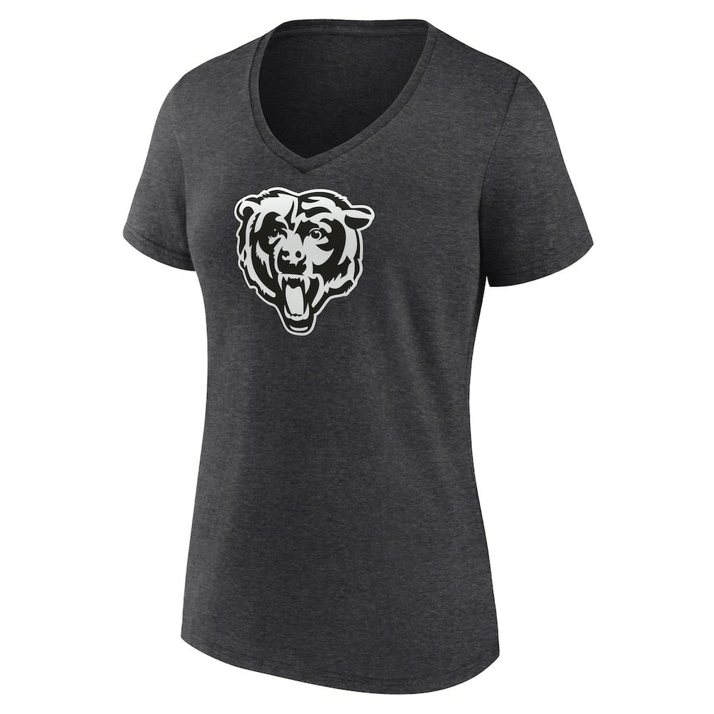 Chicago Bears Women's Personalized Name & Number Monochrome V-Neck Long Sleeve T-Shirt - Charcoal T-shirts