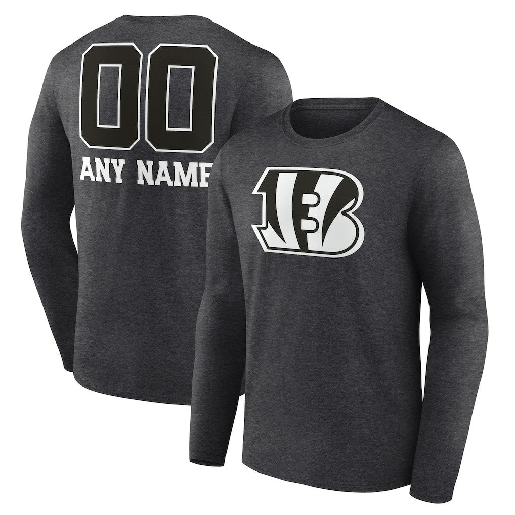 Cincinnati Bengals Personalized Name & Number Monochrome Long Sleeve T-Shirt - Charcoal T-shirts