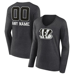 Cincinnati Bengals Women's Personalized Name & Number Monochrome V-neck T-Shirt - Charcoal T-shirts