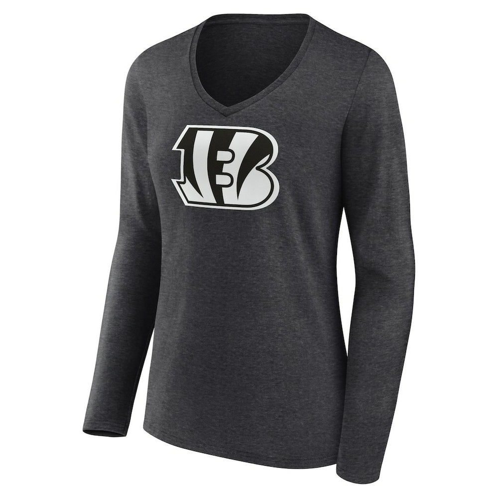 Cincinnati Bengals Women's Personalized Name & Number Monochrome V-neck T-Shirt - Charcoal T-shirts