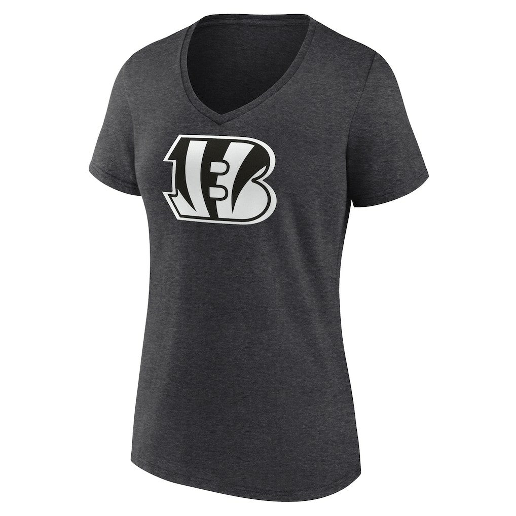Cincinnati Bengals Women's Personalized Name & Number Monochrome V-Neck Long Sleeve T-Shirt - Charcoal T-shirts
