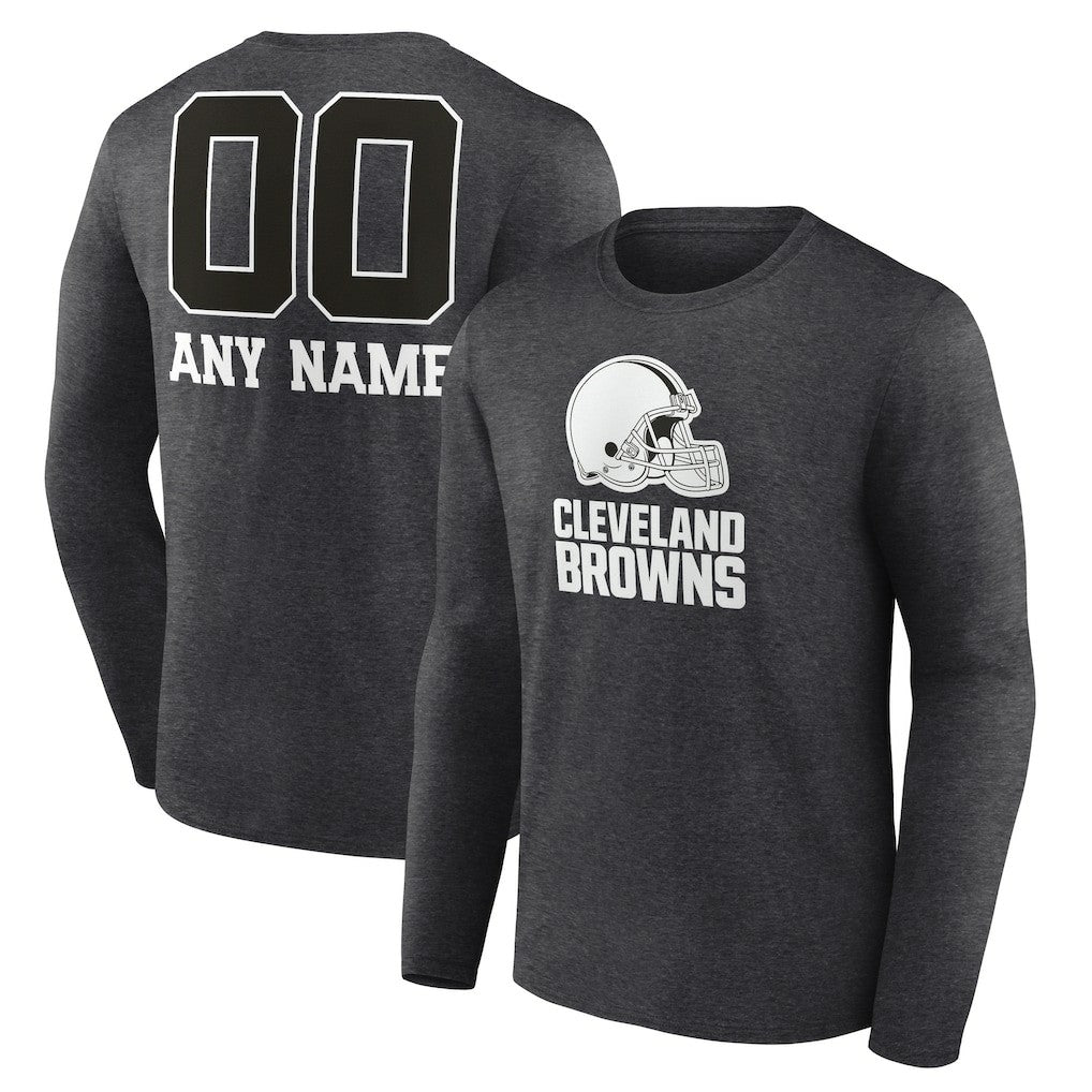Cleveland Browns Personalized Name & Number Monochrome Long Sleeve T-Shirt - Charcoal T-shirts