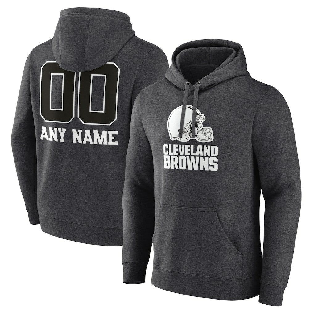 Cleveland Browns Personalized Name & Number Monochrome Pullover Hoodie - Charcoal Hoodies