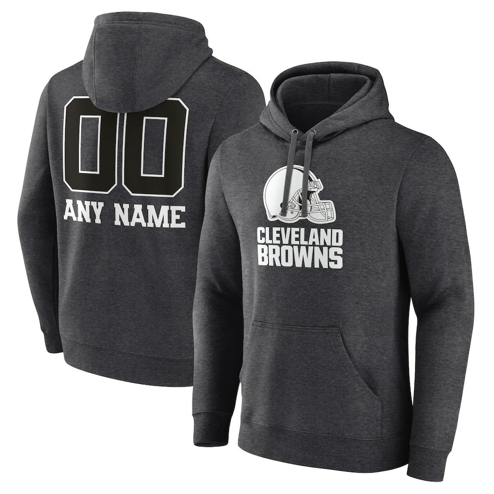 Cleveland Browns Personalized Name & Number Monochrome Pullover Hoodie - Charcoal Hoodies