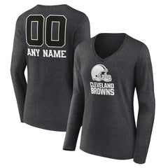 Cleveland Browns Women's Personalized Name & Number Monochrome V-neck T-Shirt - Charcoal T-shirts