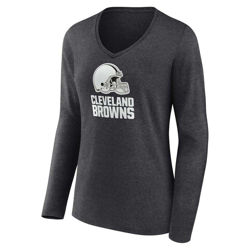 Cleveland Browns Women's Personalized Name & Number Monochrome V-neck T-Shirt - Charcoal T-shirts