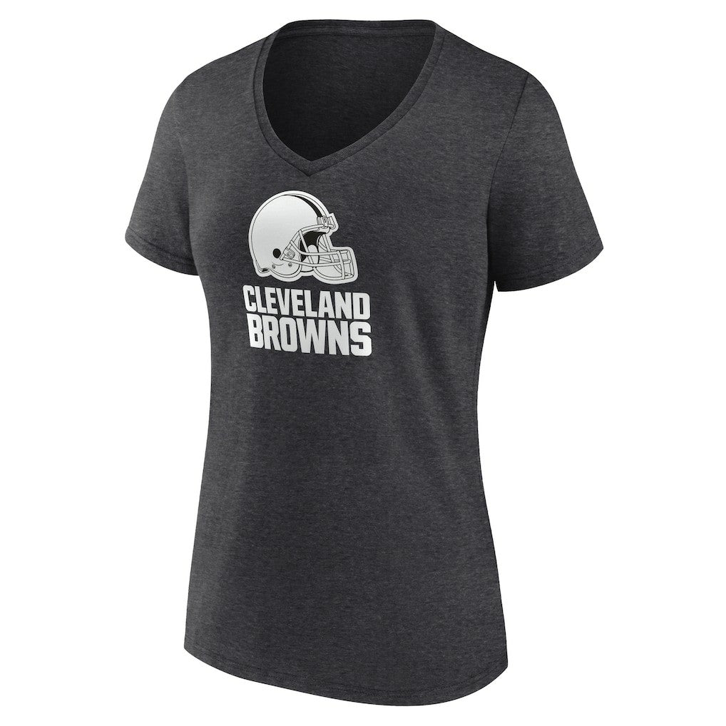 Cleveland Browns Women's Personalized Name & Number Monochrome V-Neck Long Sleeve T-Shirt - Charcoal T-shirts