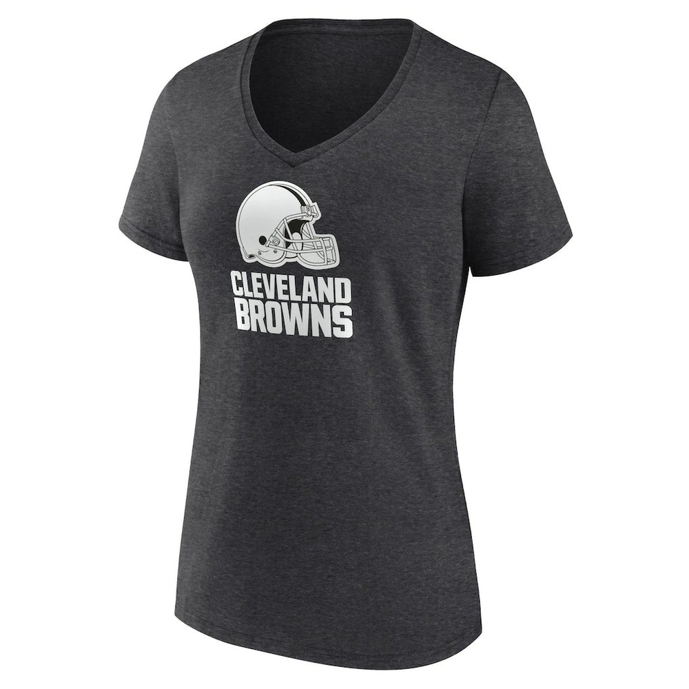 Cleveland Browns Women's Personalized Name & Number Monochrome V-Neck Long Sleeve T-Shirt - Charcoal T-shirts