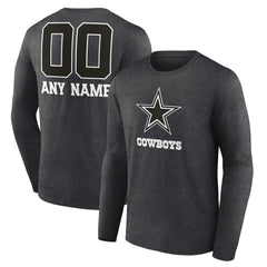Dallas Cowboys Personalized Name & Number Monochrome Long Sleeve T-Shirt - Charcoal T-shirts