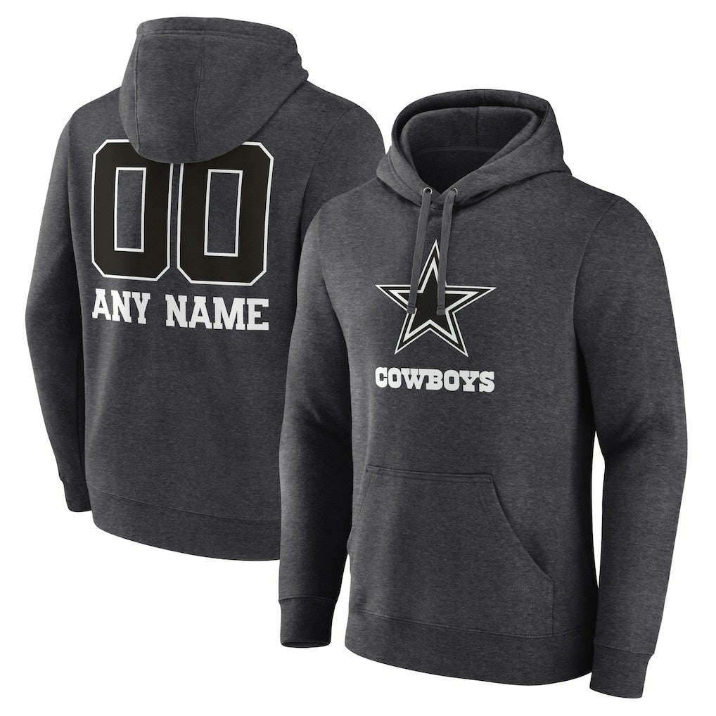 Dallas Cowboys Personalized Name & Number Monochrome Pullover Hoodie - Charcoal Hoodies